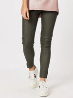 Leigh Pull On Wet Look Pant - Khaki