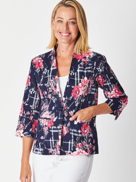 Stretch Sateen Jacket - Navy Floral