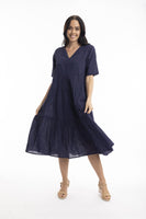 Essentials Cotton Slub Layered Midi Dress - Navy