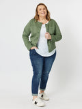 Collarless Denim Jacket - Khaki