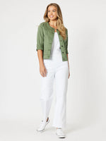 Collarless Denim Jacket - Khaki