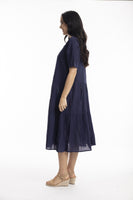 Essentials Cotton Slub Layered Midi Dress - Navy