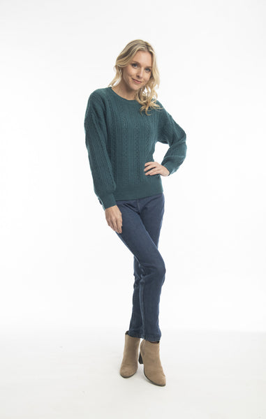 Women’s alpaca blend knit jumper in deep teal with round neck