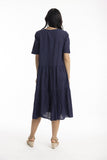 Essentials Cotton Slub Layered Midi Dress - Navy