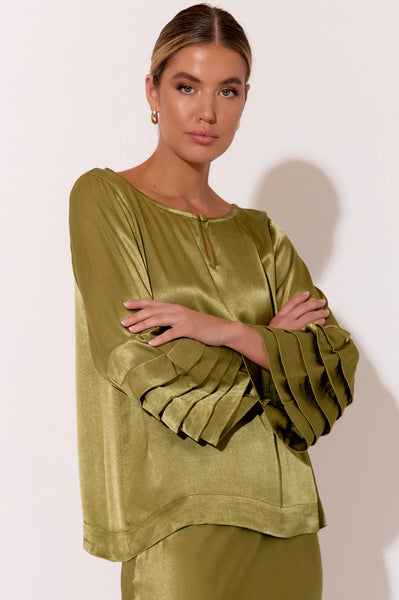 Etta Satin Top - Olive