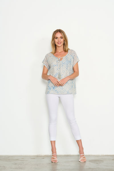 Moroccan Tile Print Top - Ice Blue