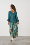 V-Neck Ruffle Sleeve Blouse - Green