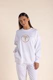 Oversized Sweat w/Metallic Logo - White