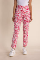 Pink abstract print pull-on pants for women's fashion