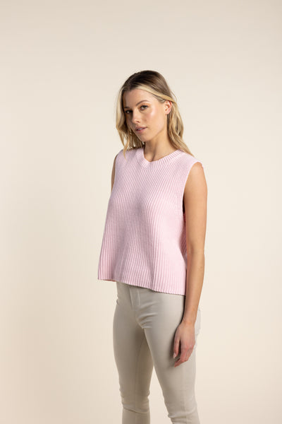 Cotton Crew Neck Vest - Pale Pink