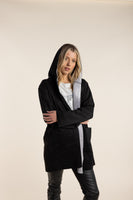 2 tone black and grey hooded coat for women’s outerwear