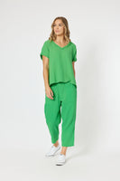 Bryon Cotton V Neck Top - Emerald