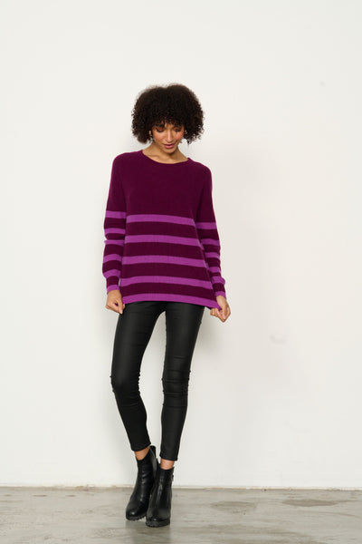 Cashmere Lower Stripe Jumper - Plum