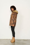 Shiny Animal Print w/ Faux Fur Trim Jacket