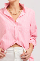 The Girlfriend Relaxed Shirt - Bright Pink Stripe