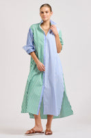 The Luna Oversized Shirtdress - Blue/Green Stripe Combo