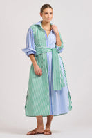 The Luna Oversized Shirtdress - Blue/Green Stripe Combo