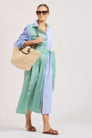 The Luna Oversized Shirtdress - Blue/Green Stripe Combo