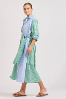 The Luna Oversized Shirtdress - Blue/Green Stripe Combo