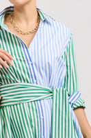 The Luna Oversized Shirtdress - Blue/Green Stripe Combo