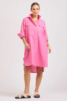 The Venus Linen Shirtdress - Hot Pink