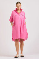 The Venus Linen Shirtdress - Hot Pink