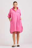 The Venus Linen Shirtdress - Hot Pink