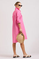 The Venus Linen Shirtdress - Hot Pink