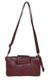 Cow Leather Multi Comp Cross Body Bag - Bordeaux