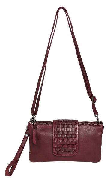 Cow Leather Multi Comp Cross Body Bag - Bordeaux