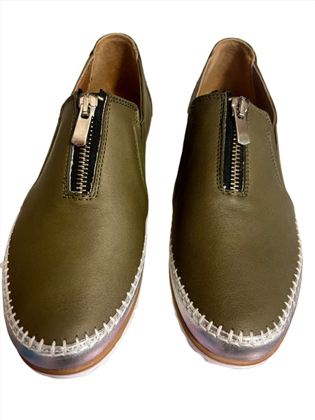 Carissa Leather Zip Shoe - Khaki