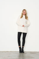 White ribbed turtle neck jumper for women, versatile winter outfit