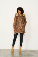 Shiny Animal Print w/ Faux Fur Trim Jacket