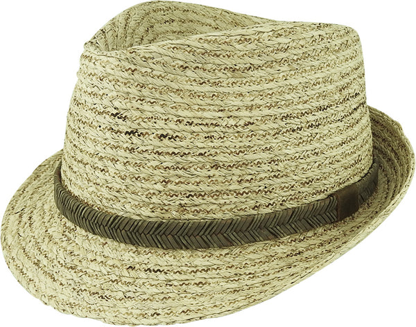 Raffia Trilby Hat w/Braided Leather Band