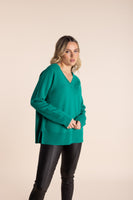 Merino V Neck Knit - Emerald