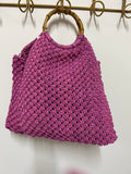 Ring Handle Macrame Event Bag - Pink