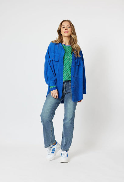 Zoe Cord Shacket - Cobalt