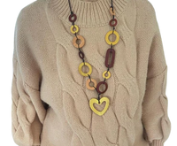 Multiwood Disc Necklace with Heart Bead - Yellows